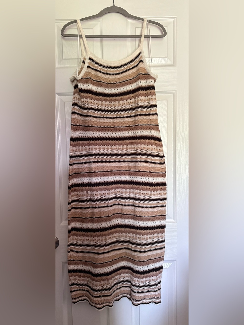 No Boundaries Striped Crochet Dress in Beige, Brown and Cream